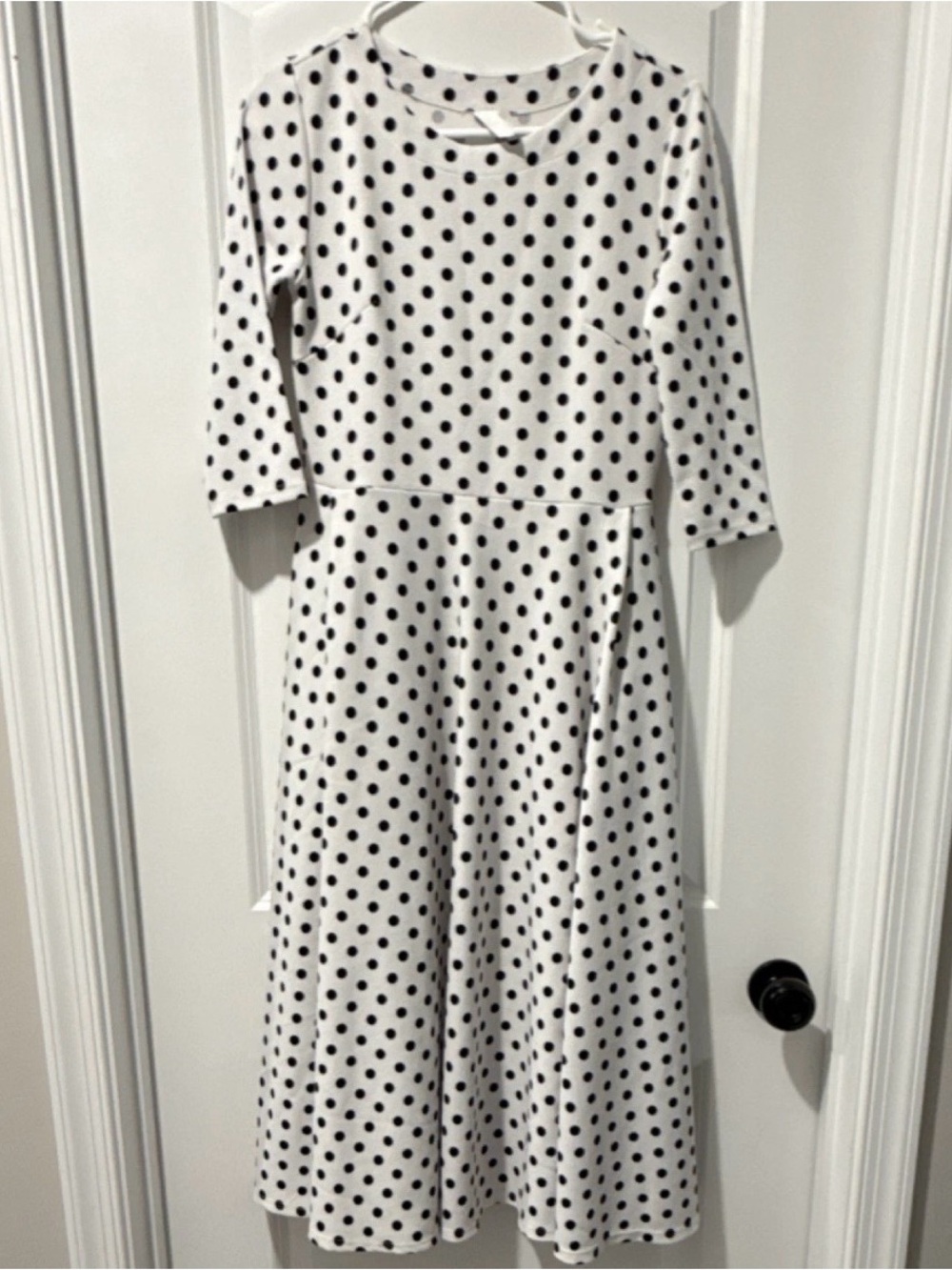 Classic White and Black Polka Dot Midi Dress